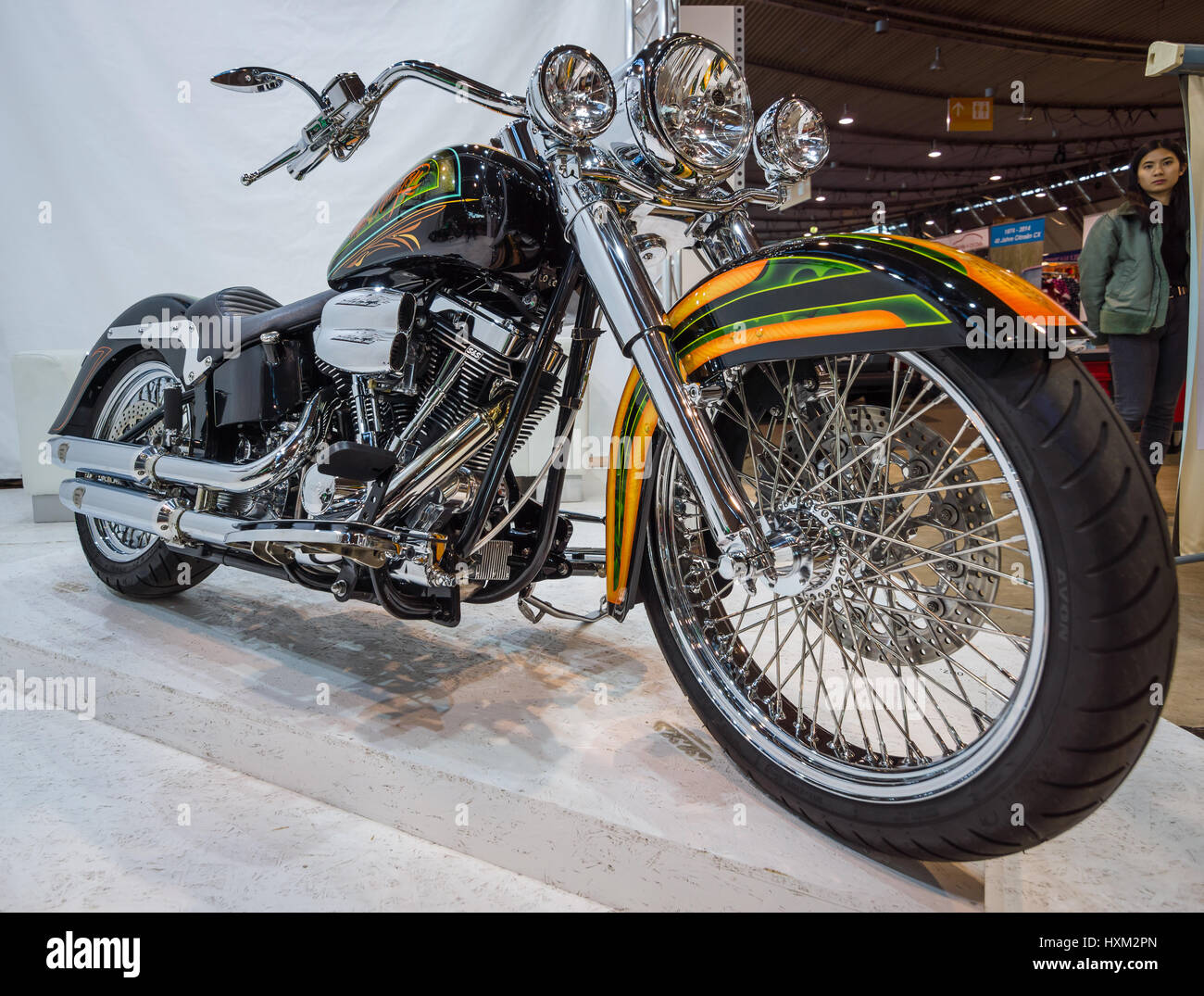 STUTTGART, GERMANY - MARCH 02, 2017: Classic motorcycle Harley-Davidson. Europe's greatest classic car exhibition 'RETRO CLASSICS' Stock Photo