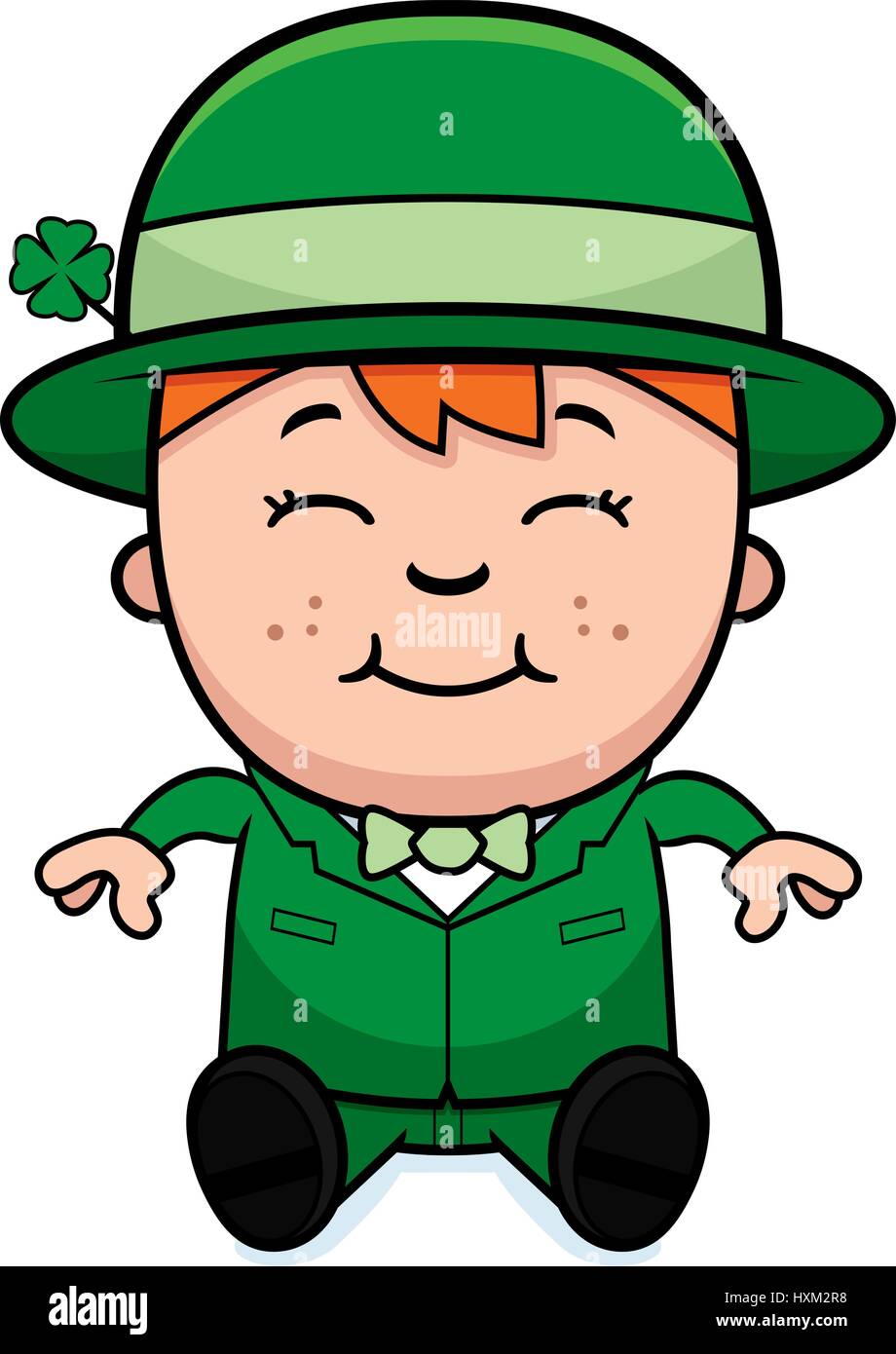 A cartoon illustration of a boy leprechaun sitting and smiling Stock ...