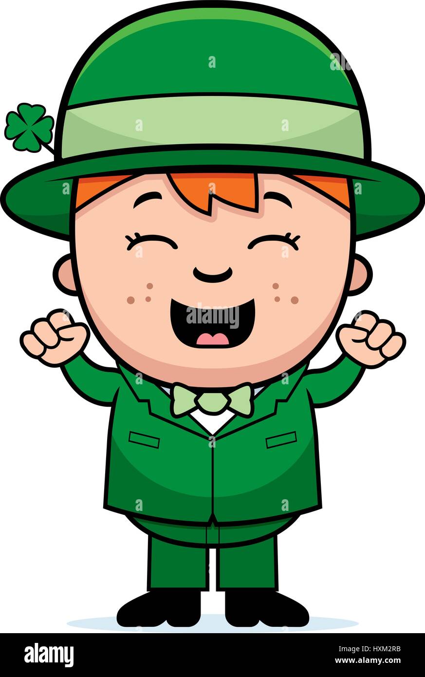 A cartoon illustration of a boy leprechaun looking excited Stock Vector