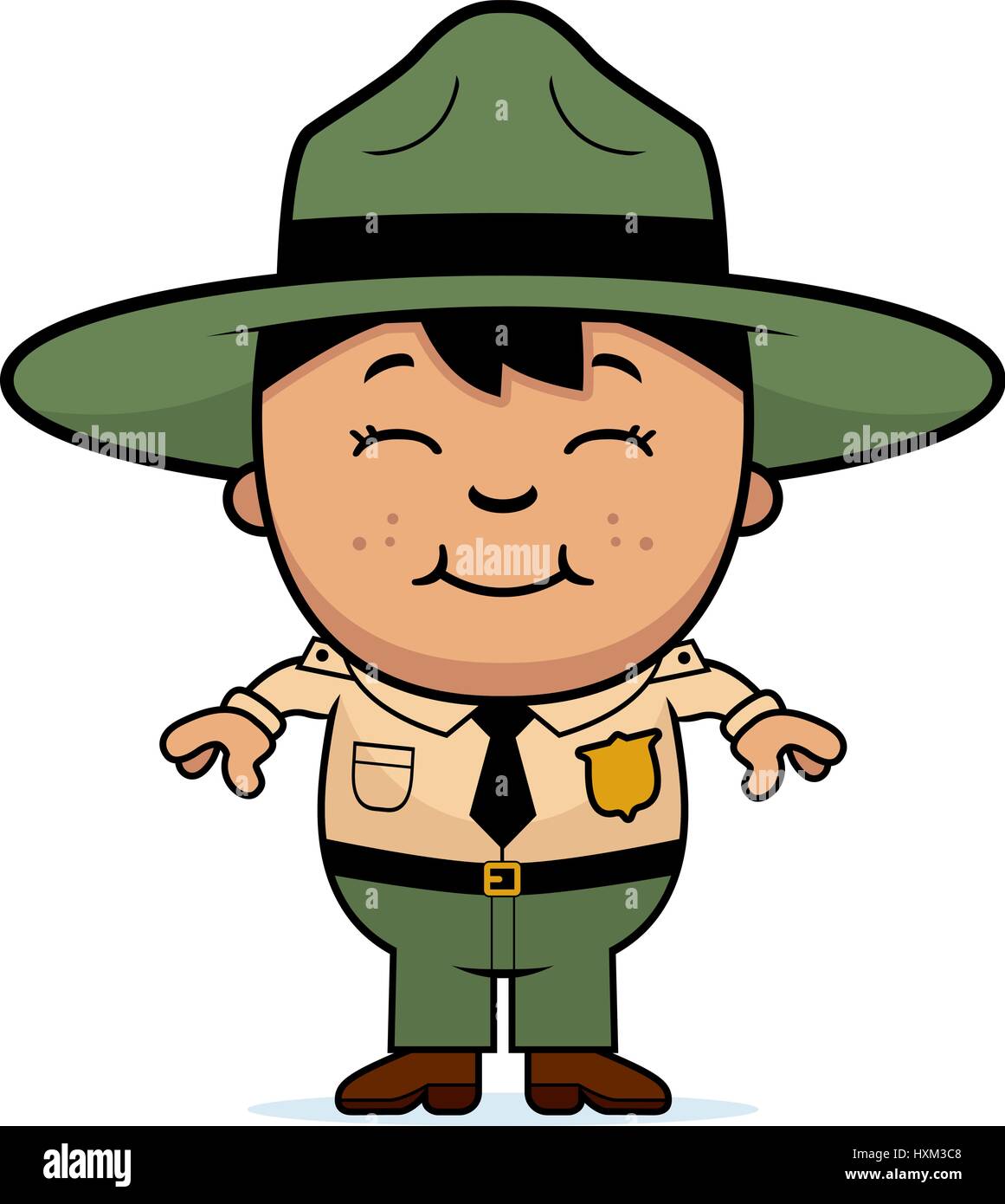 A Cartoon Illustration Of A Boy Park Ranger Standing And Smiling Stock