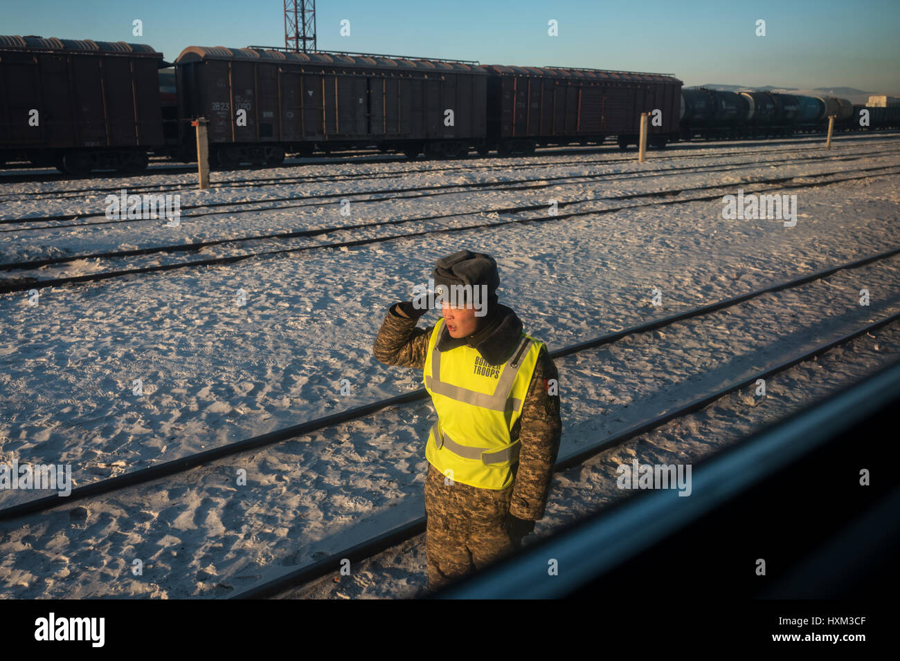 The Trans-Mongolian Express as it crosses the border between Mongolia ...