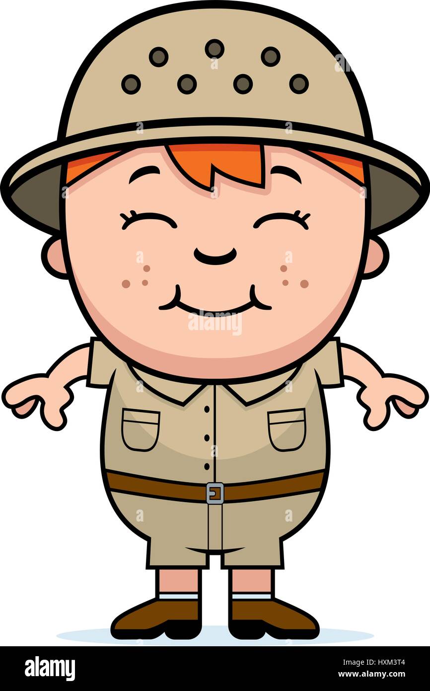 A cartoon illustration of a boy explorer standing and smiling Stock ...