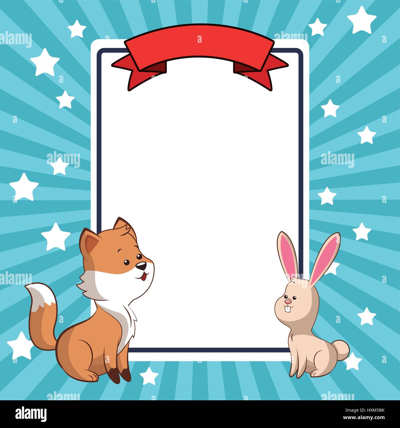 beauty fox and rabbit card decoration Stock Vector Image & Art - Alamy