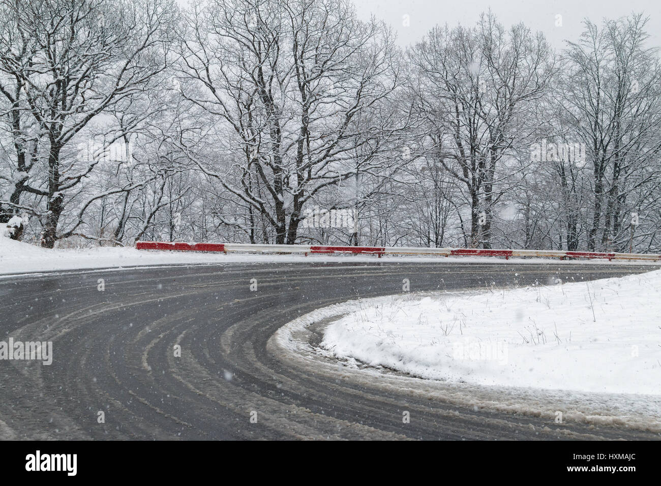 Winter road in Carpathian Mountains Stock Photo