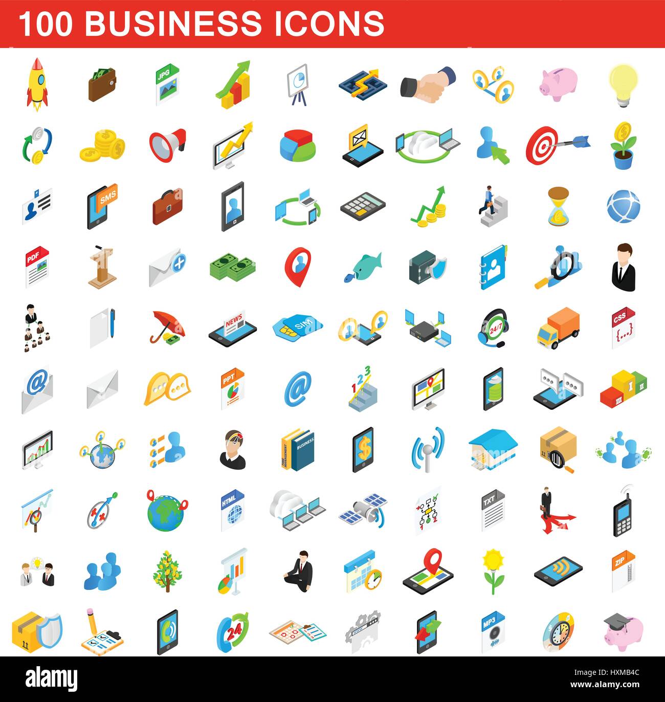 100 business icons set, isometric 3d style Stock Vector Image & Art - Alamy