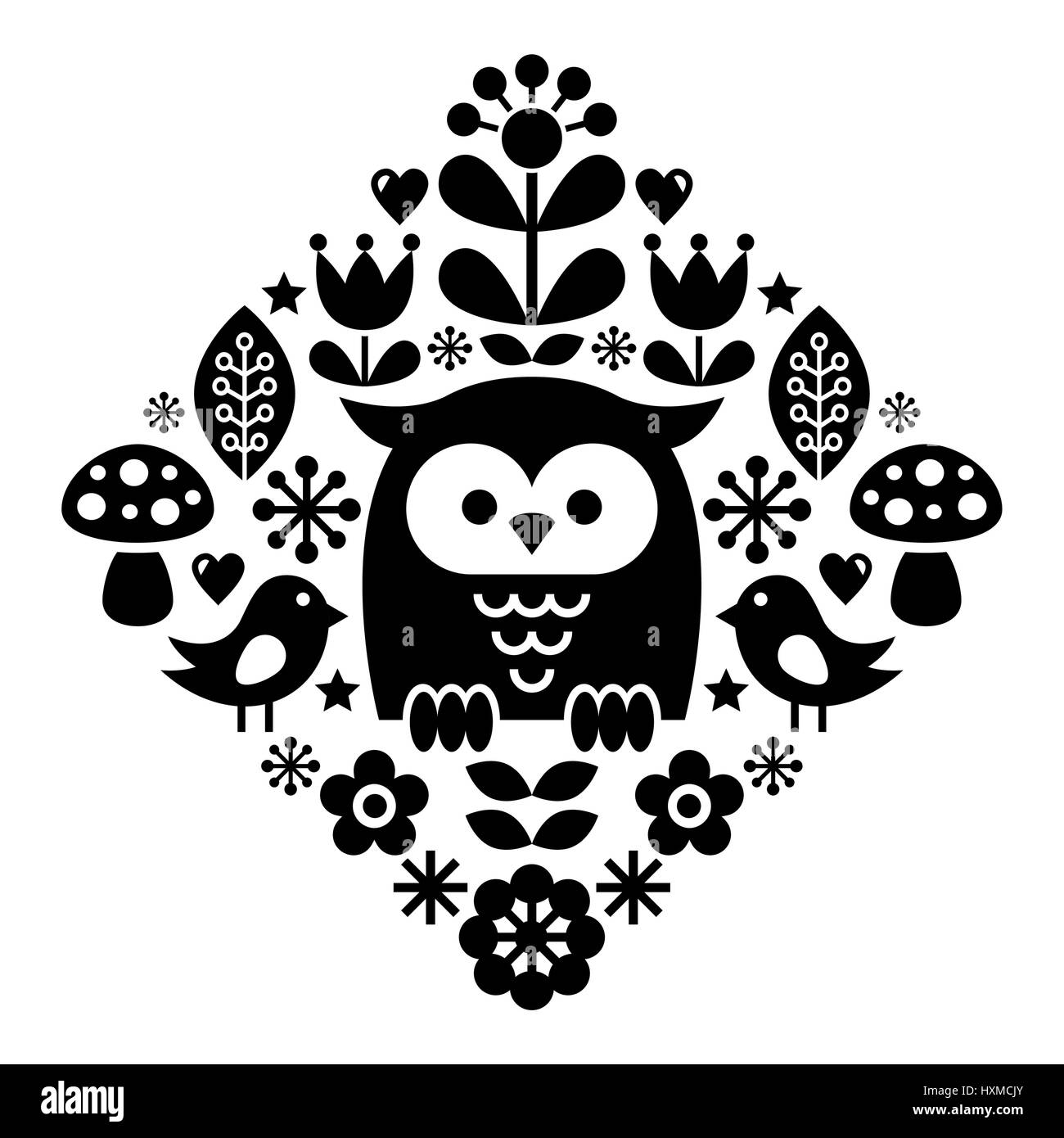 Scandinavian pattern, Nordic folk art - inspired by traditional Finnish and Swedish designs Stock Vector
