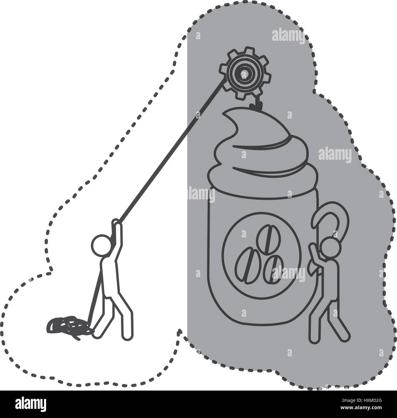 figure people with pulleys hanging the coffee cup Stock Vector Image
