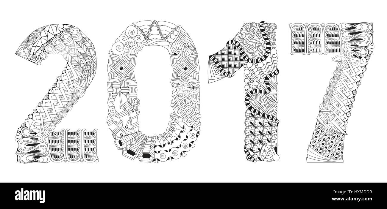 Number 2017 Zentangle. Vector decorative object Stock Vector