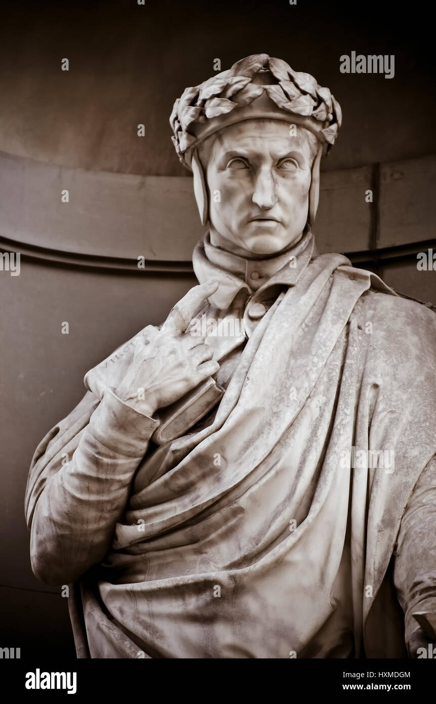 Dante Alighieri in the Niches of the Uffizi Colonnade. Stock Photo