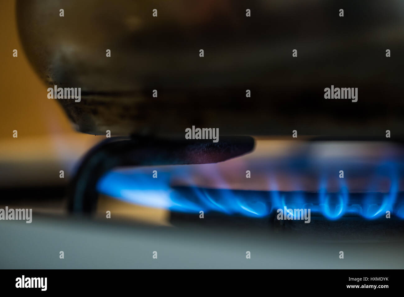 A gas fire below the pot. Blue fire Stock Photo Alamy
