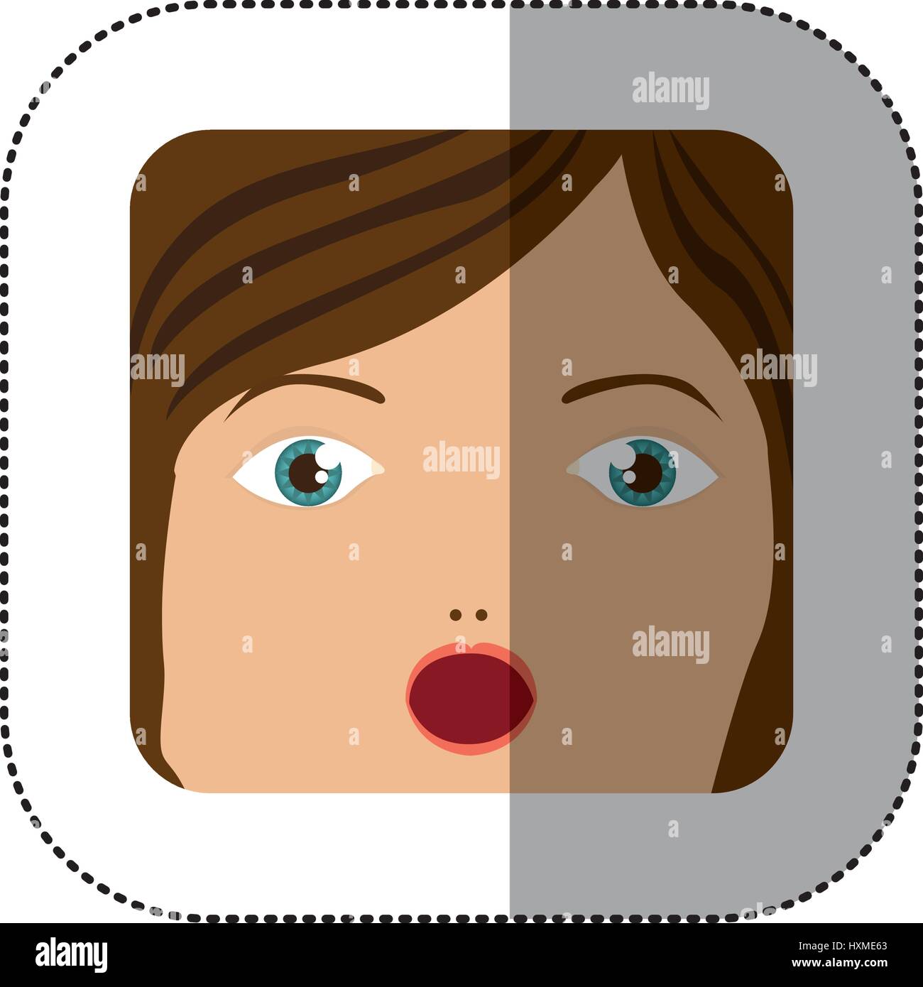 sticker cartoon human female face surprised Stock Vector