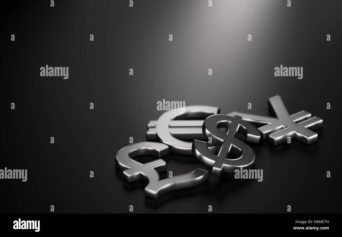 3d Illustration Of The Four Main Currencies Over Black Background - 