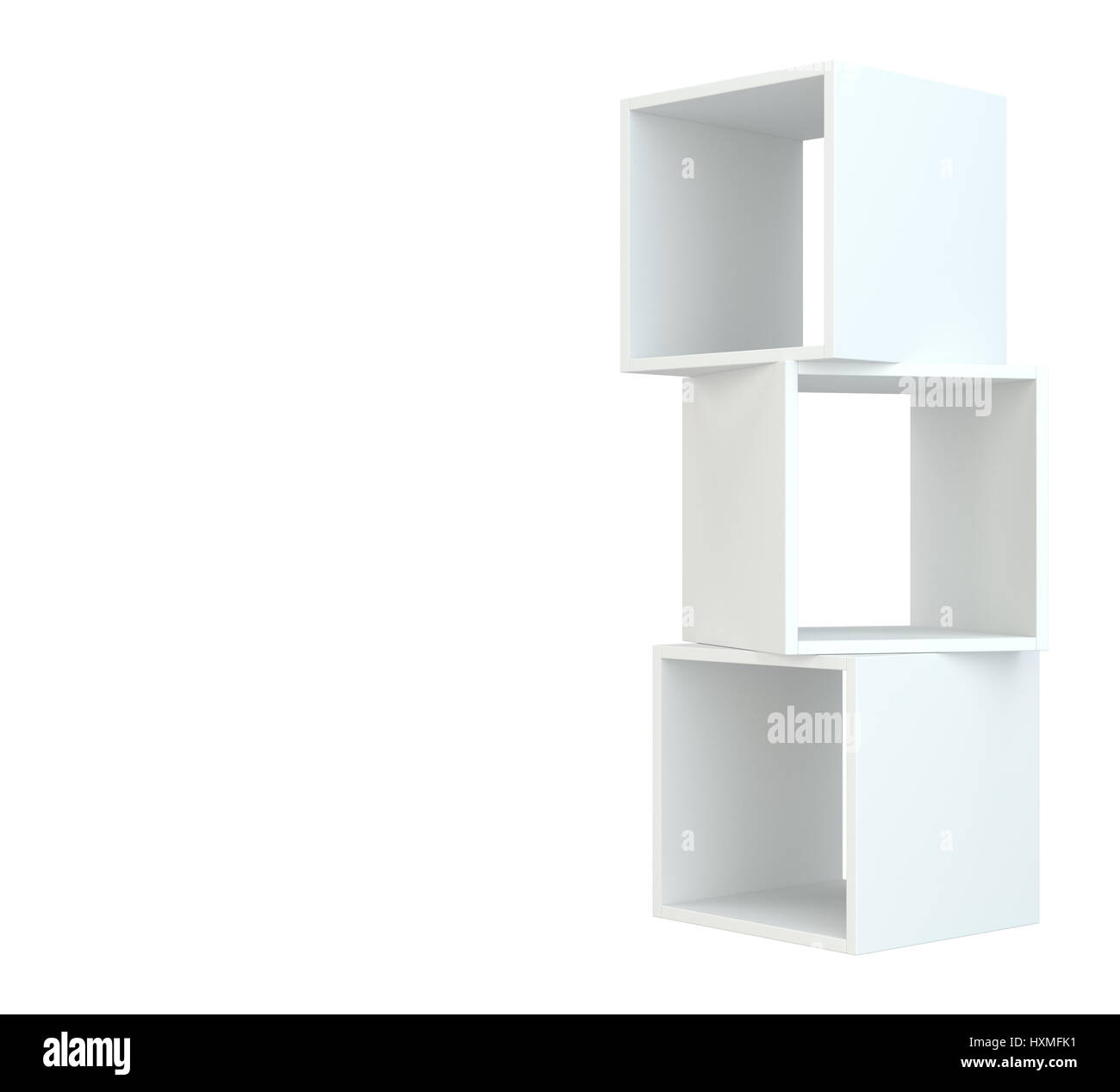 White box shelves. 3d rendering on white background Stock Photo Alamy