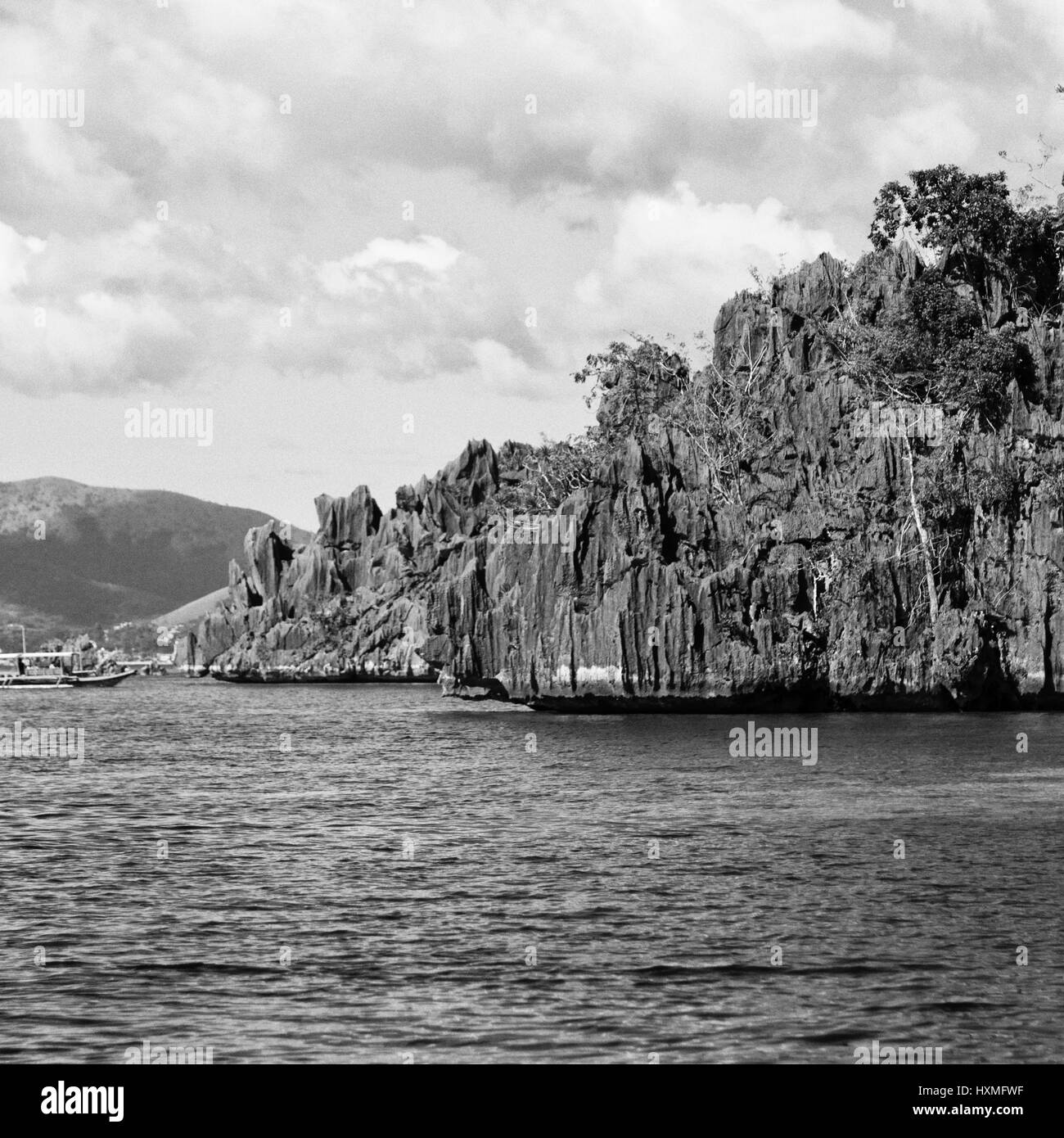 from a boat  in  philippines  snake island near el nido palawan beautiful panorama coastline sea and rock Stock Photo