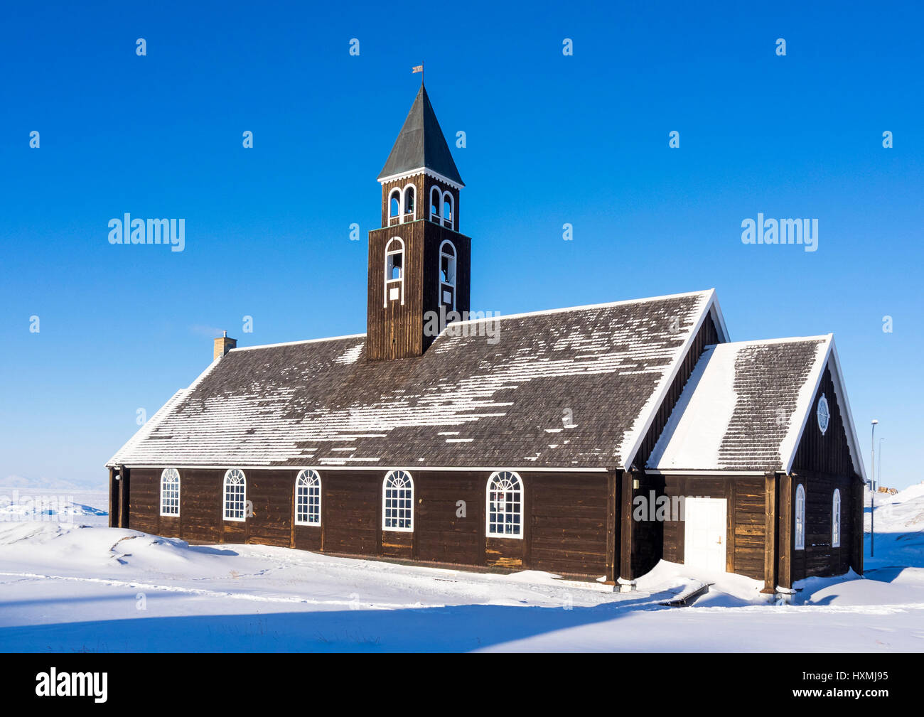 Zion's church in the town of Ilulissat in Disko Bay, west Greenland Stock Photo