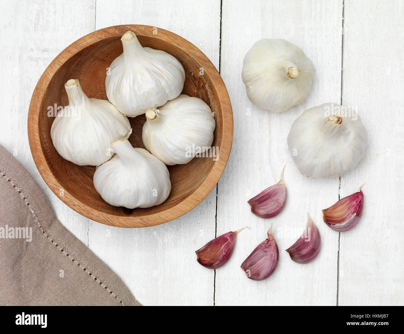 Garlic on worktop Stock Photo