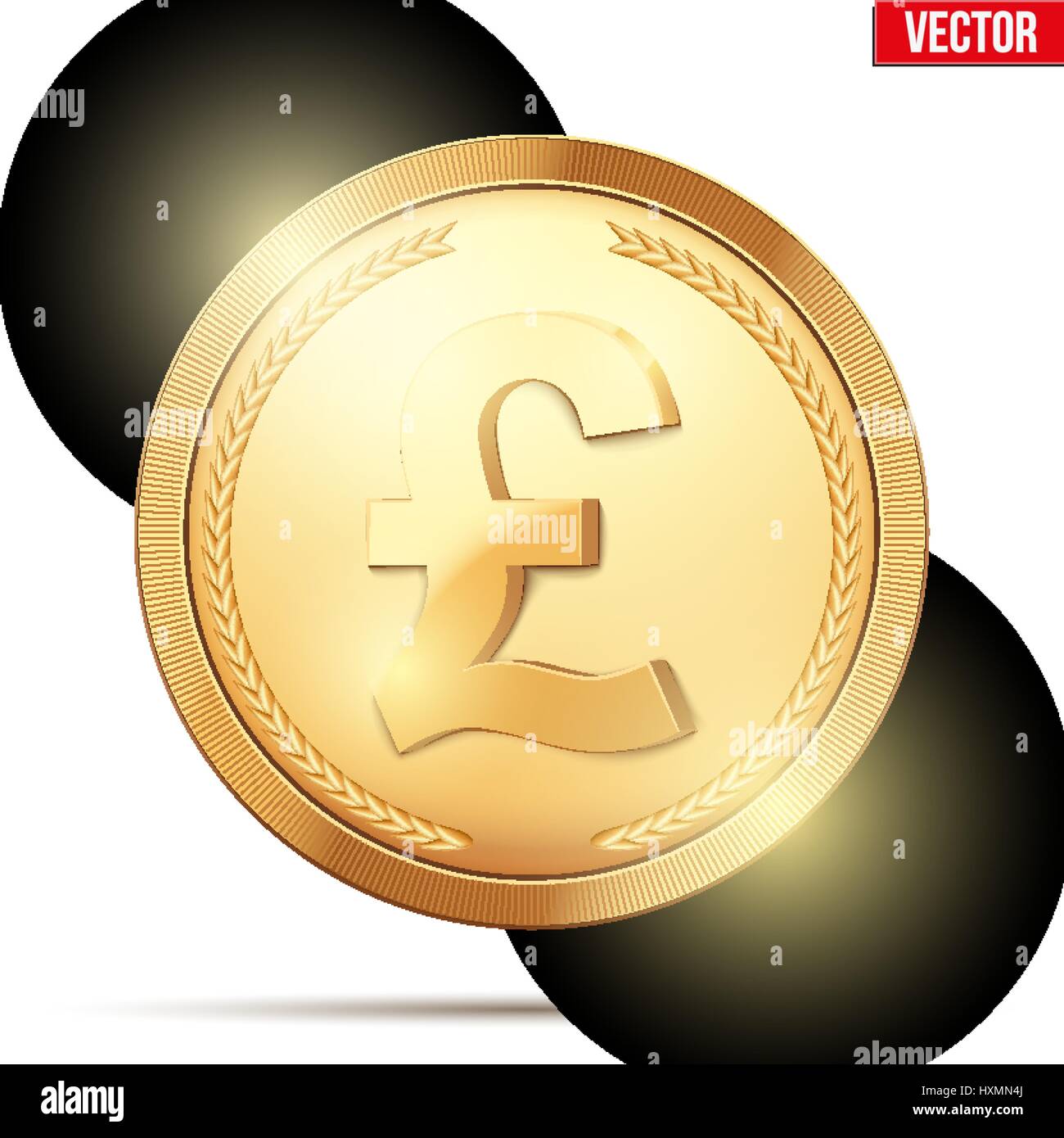 Gold coin with pound sign. Stock Vector