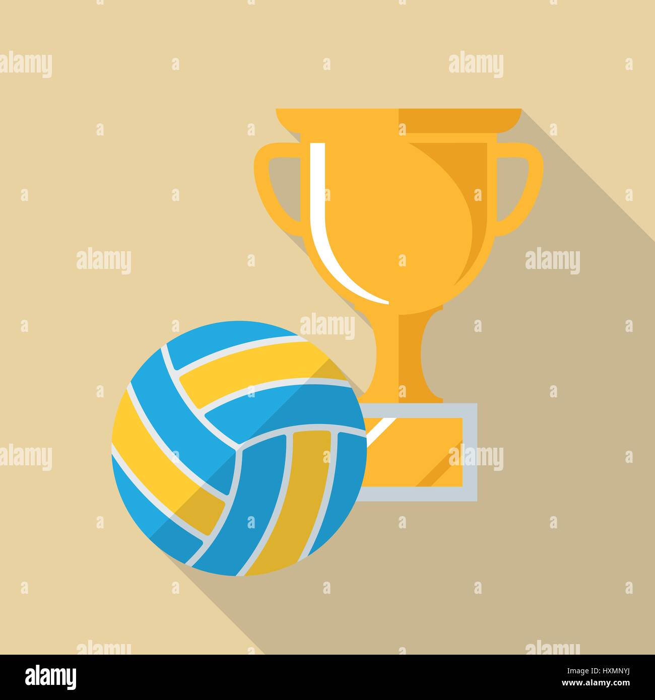beach volleyball ball and gold cup flat design long shadow icon Stock Vector