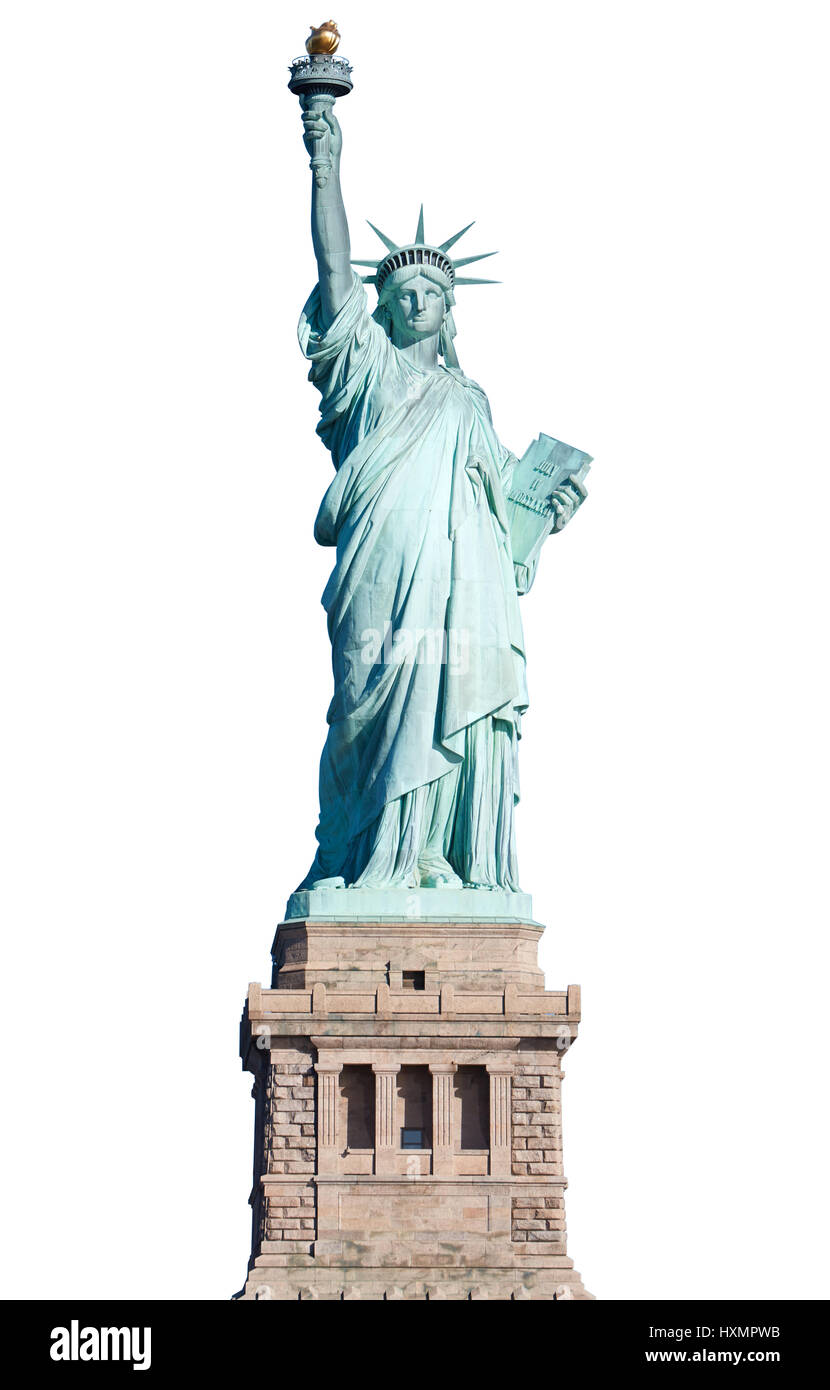 Statue of Liberty with pedestal in New York isolated on white, clipping