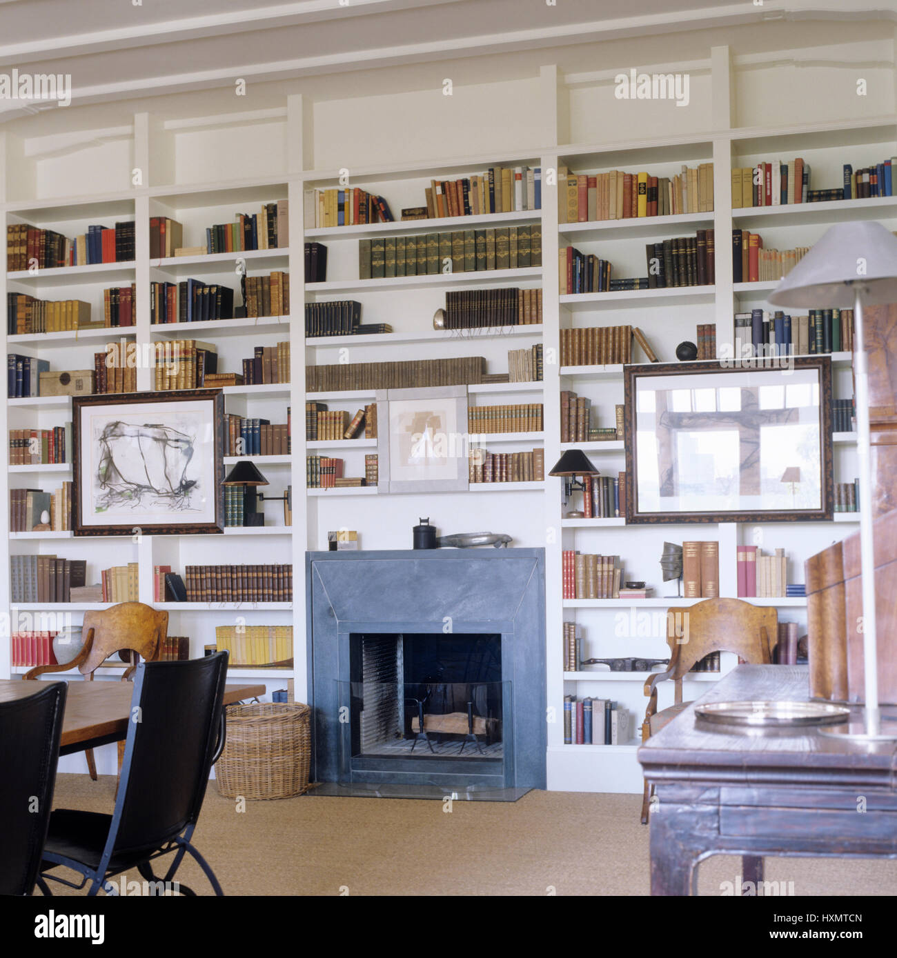 Bookshelves in a dining room Stock Photo Alamy