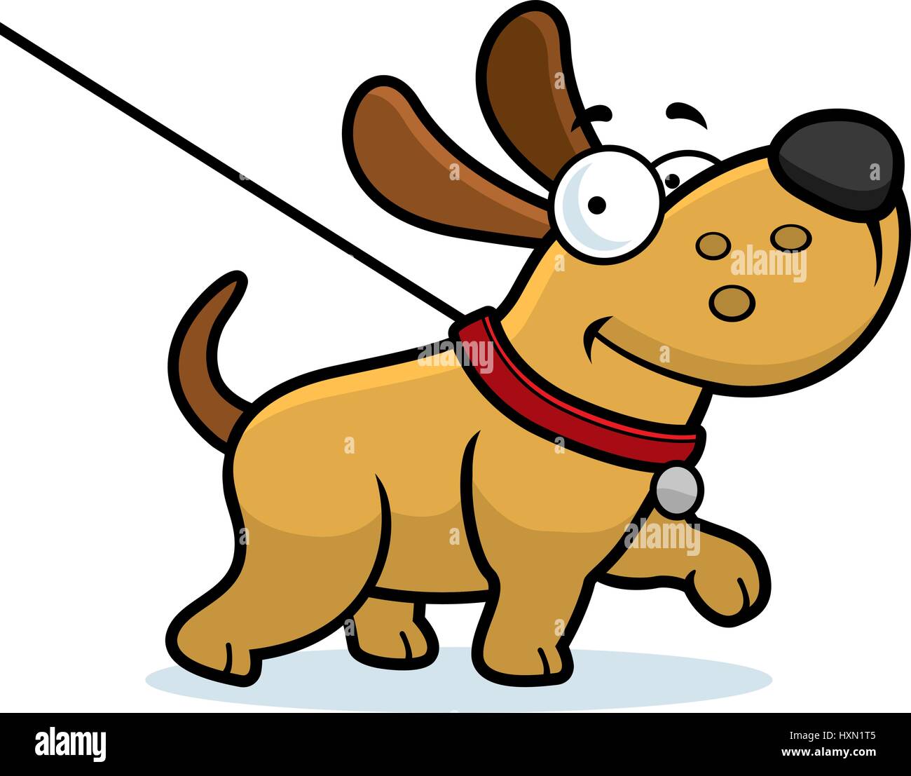 A cartoon illustration of a dog on a leash going for a walk Stock