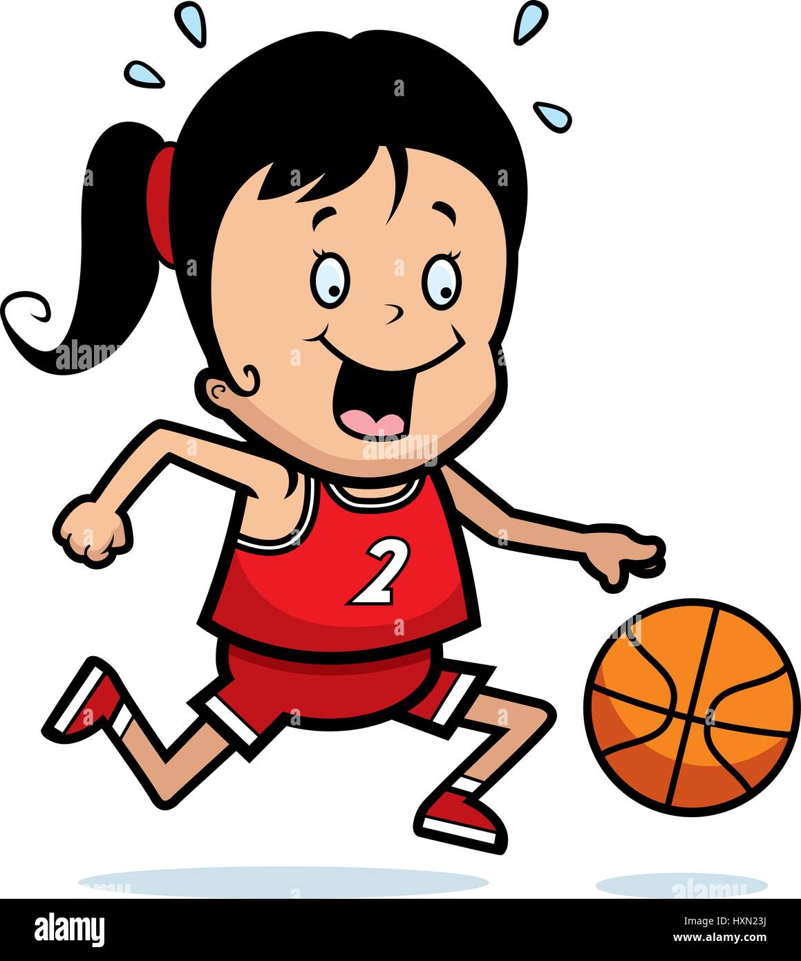 A cartoon illustration of a child playing basketball Stock Vector Image