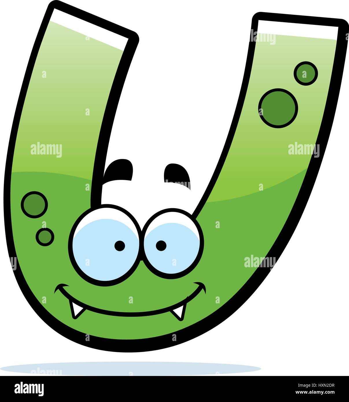 A cartoon illustration of a letter U monster smiling and happy. Stock Vector