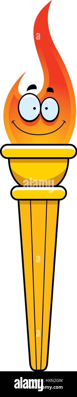 A cartoon illustration of and Olympic torch happy and smiling Stock