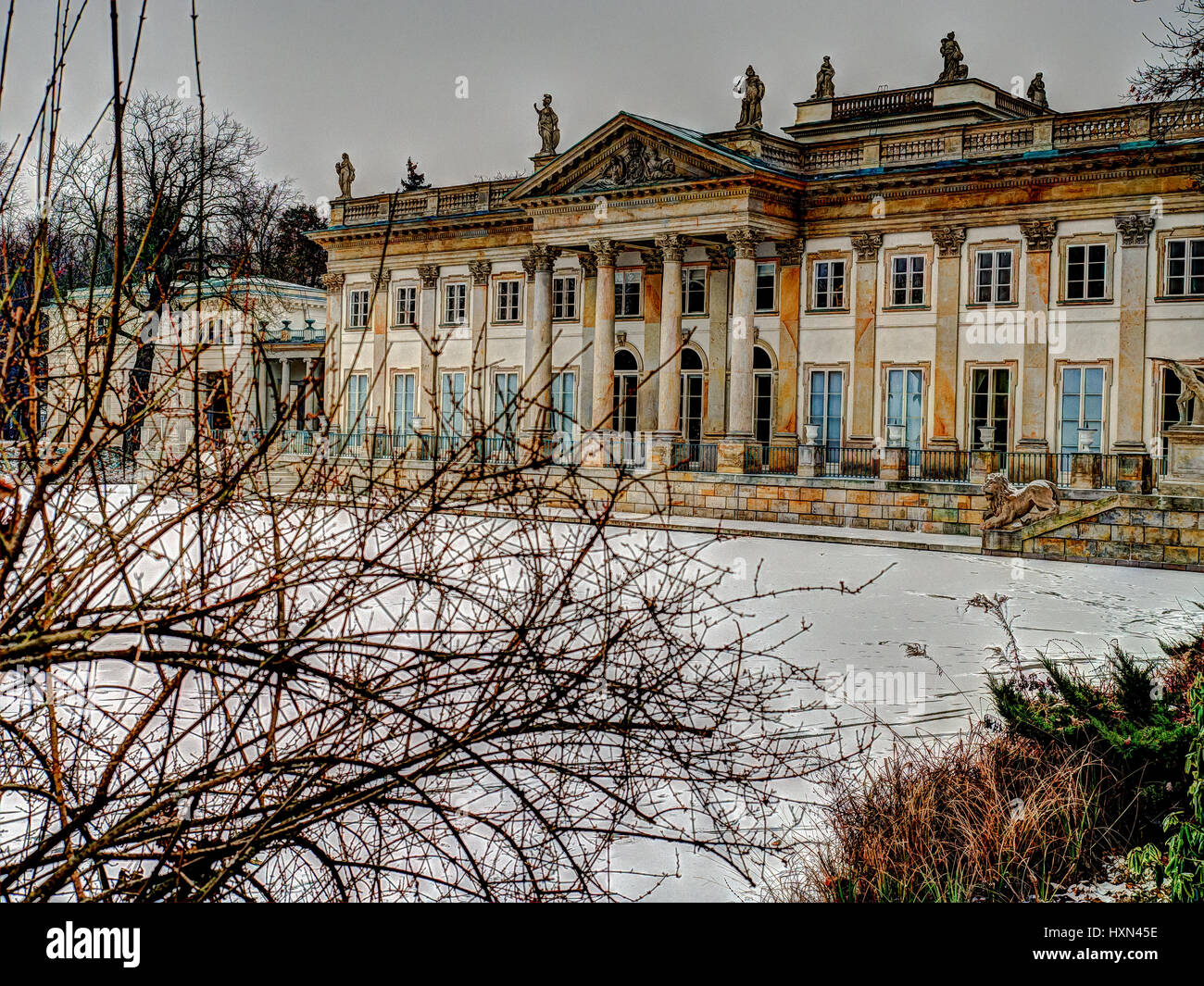 Warsaw, Poland - January 01, 2016: A View of the “Palace on the Water” in the Royal “Lazienki” park during  hard frosts in winter Stock Photo
