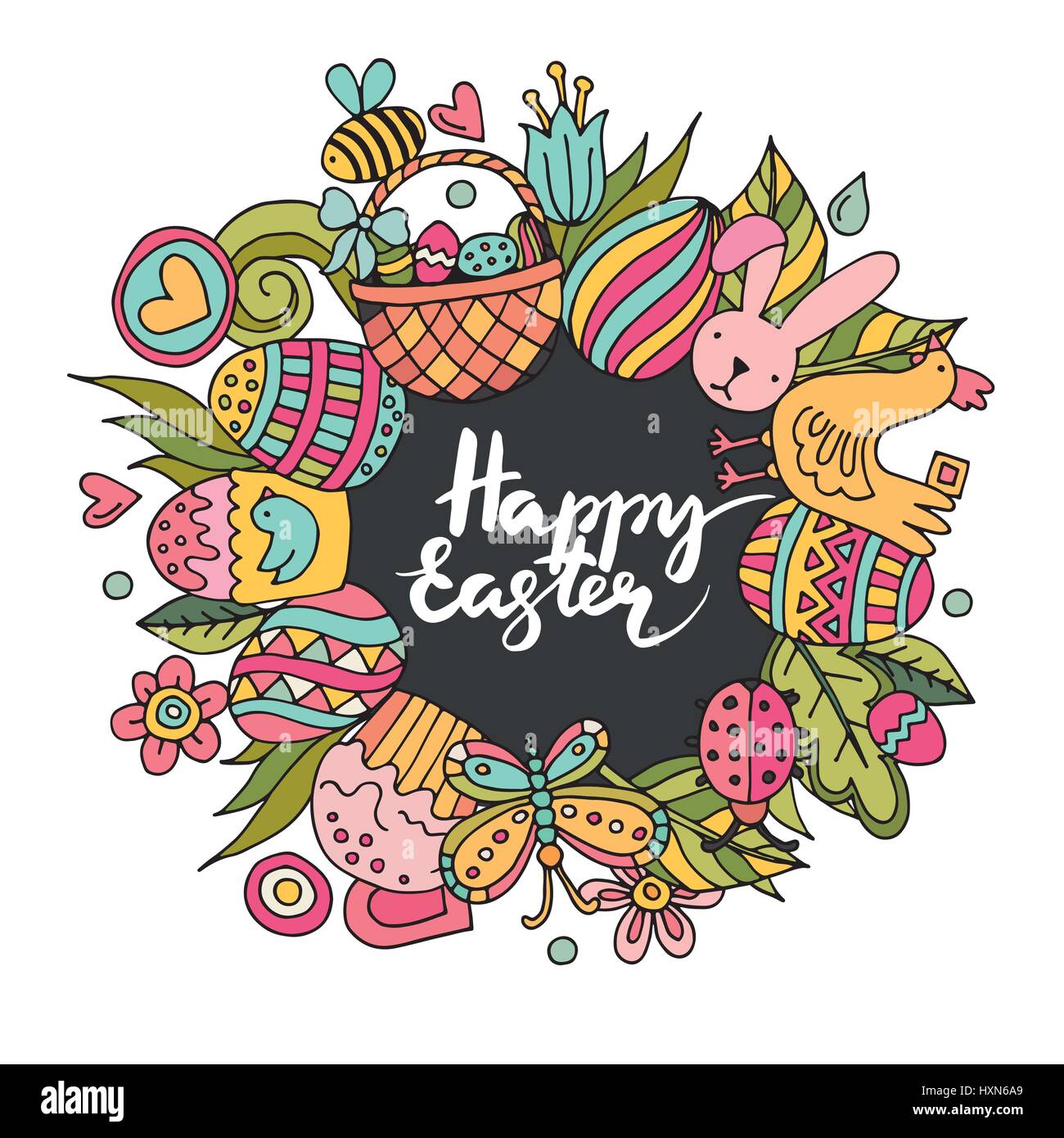 Cartoon vector hand drawn Doodle Happy Easter illustration Stock Vector ...