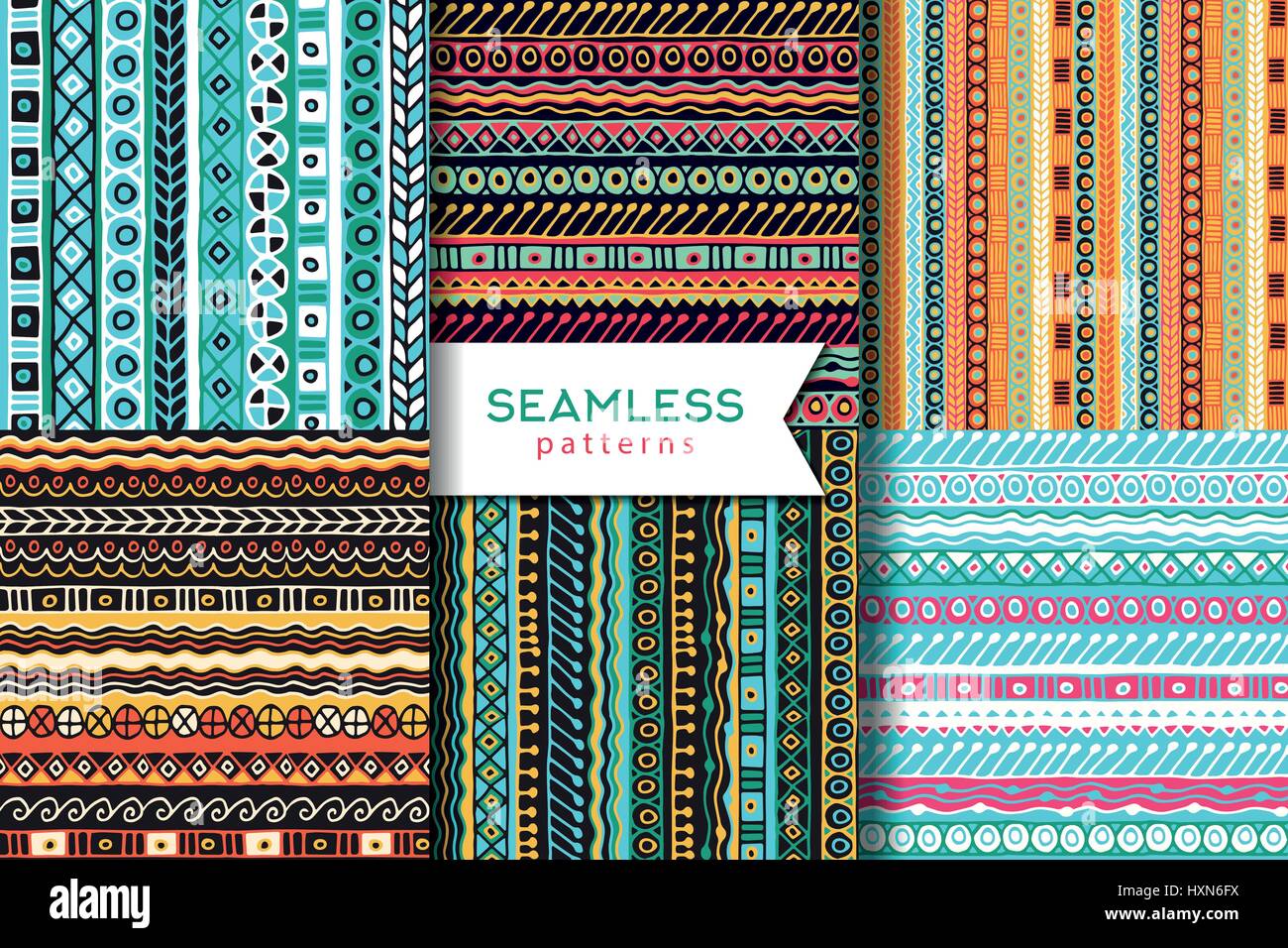 Vector set of seamless pattern. Boho style. Ethnic wallpaper. Tribal ...