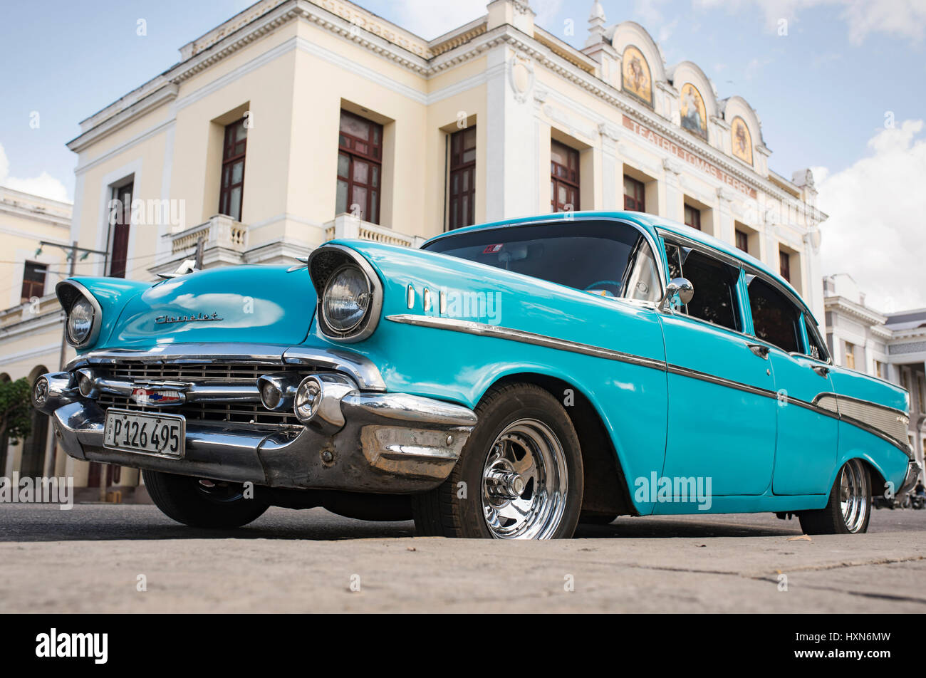 Classic car in Cienfuegos, Cuba Stock Photo
