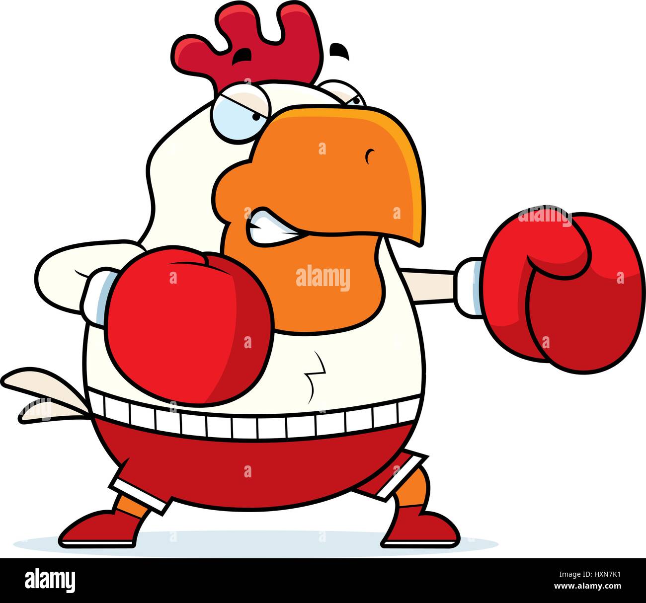 A cartoon illustration of a rooster punching with boxing gloves. Stock Vector