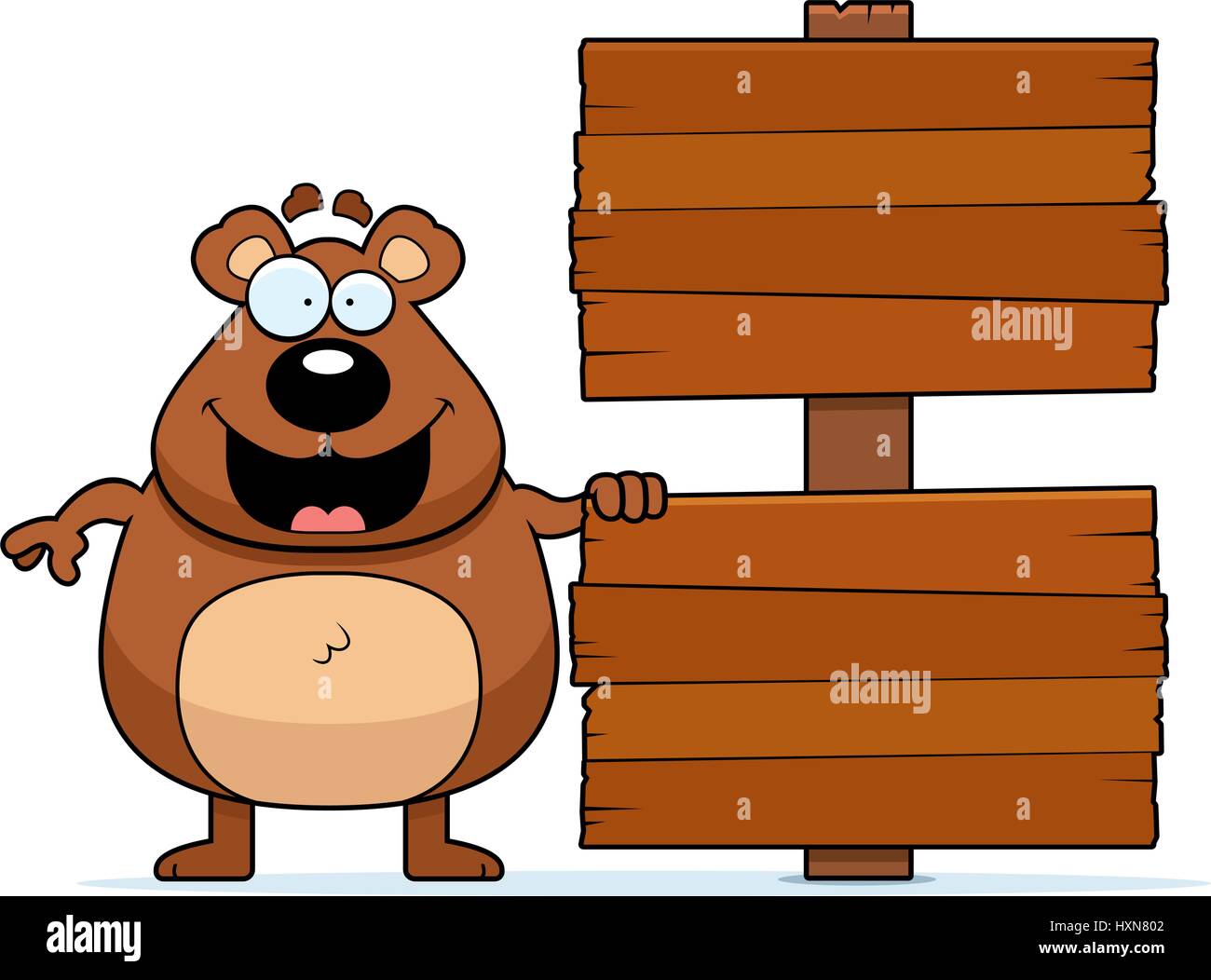 A cartoon illustration of a bear with a wood sign Stock Vector Image ...