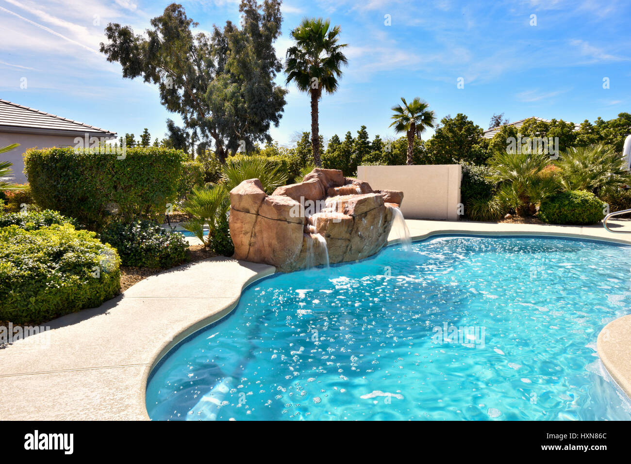 American Southwest residential backyard with pool Stock Photo