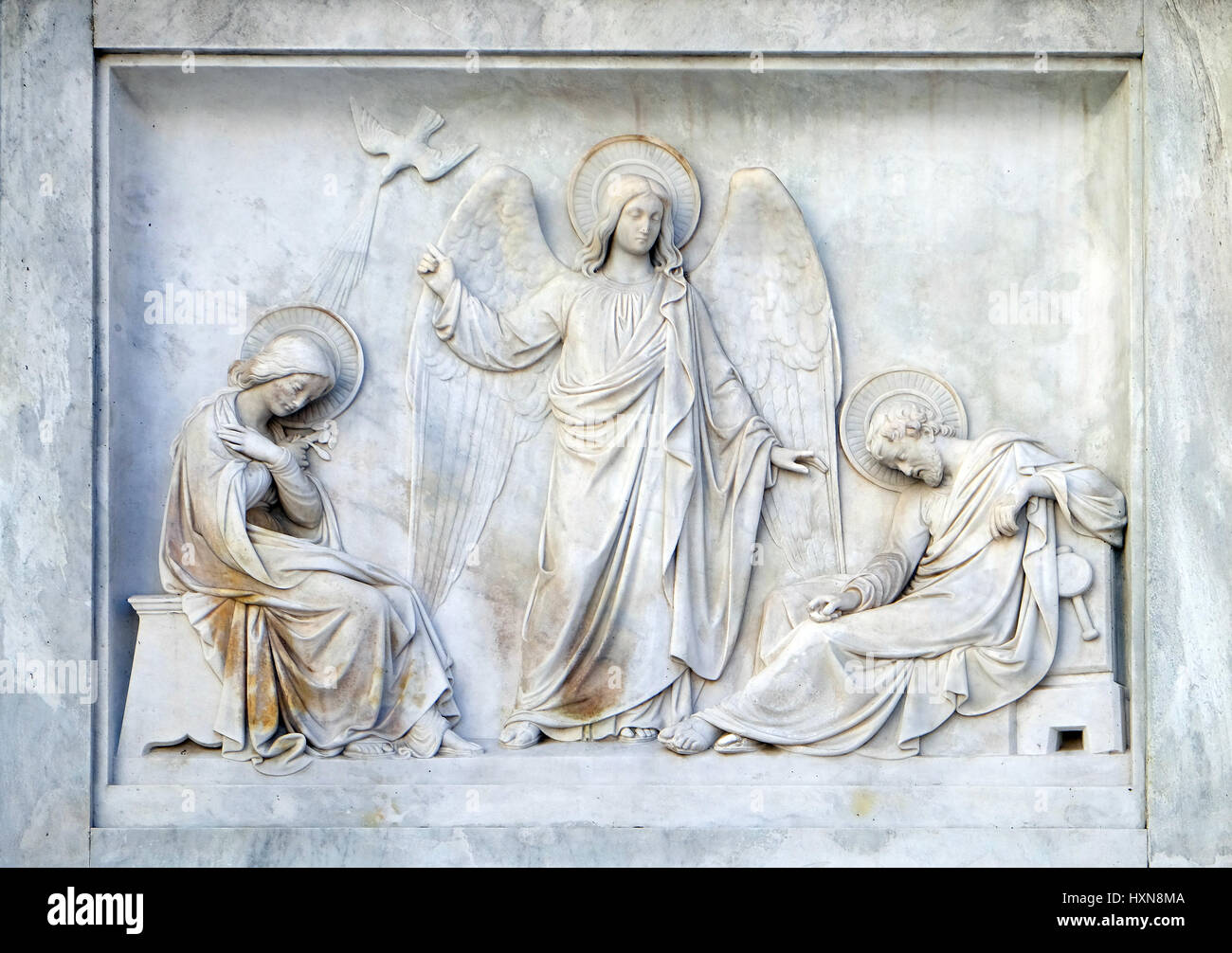 Joseph's dream on the Column of the Immaculate Conception on Piazza Mignanelli in Rome, Italy Stock Photo