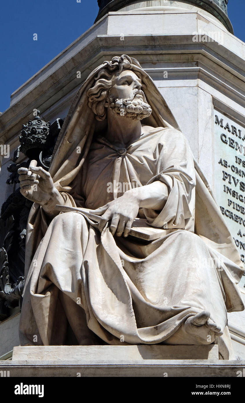 Prophet Isaiah by Revelli on the Column of the Immaculate Conception on Piazza Mignanelli in Rome, Italy Stock Photo