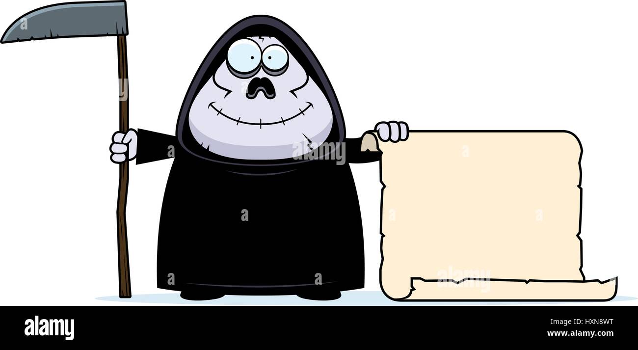 A cartoon illustration of a grim reaper with a sign Stock Vector Image ...