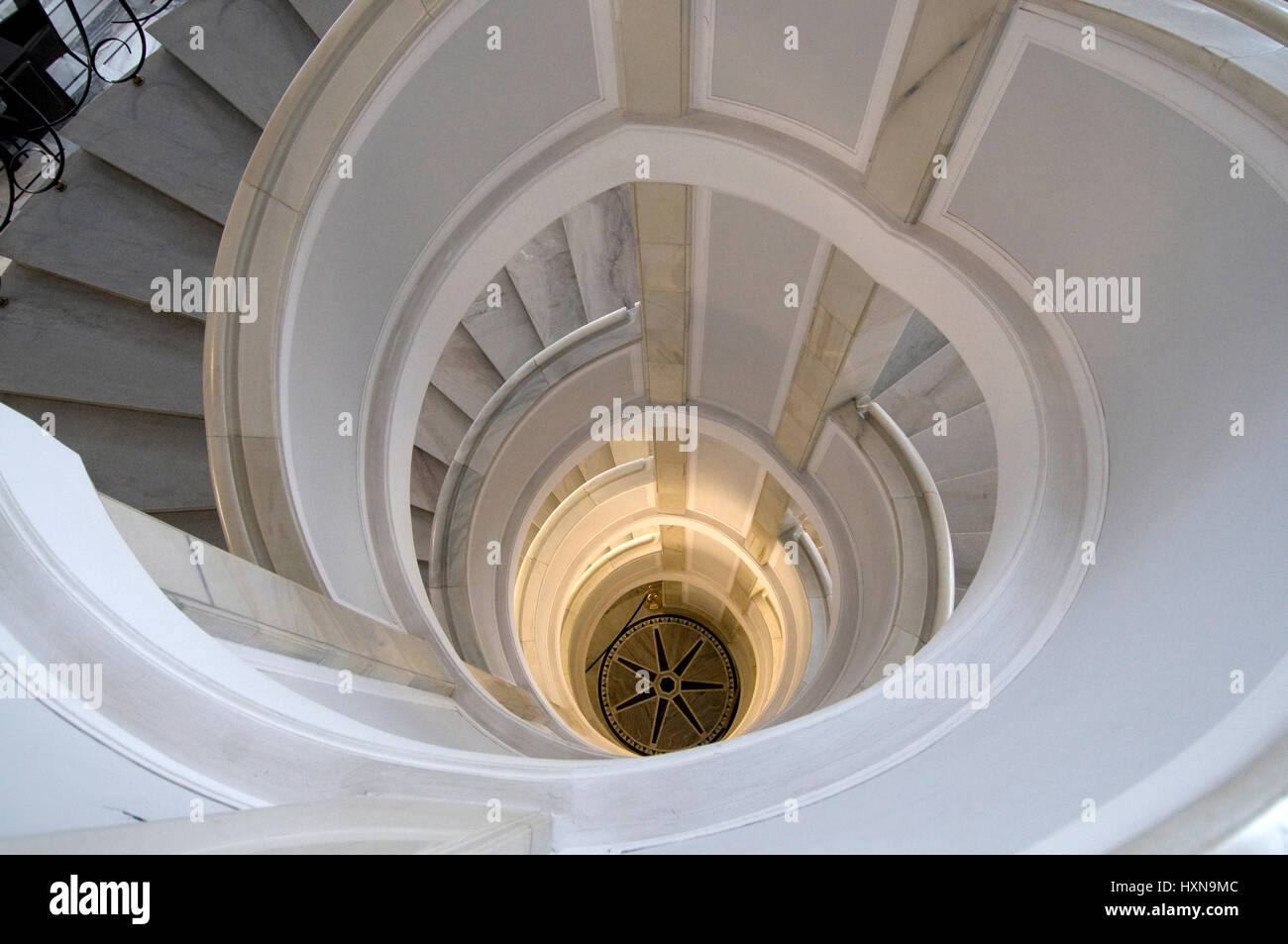 The marble spiral staircase in the Senate Debate Hall, second chamber of the Polish Parliament in Warsaw, Poland. Stock Photo