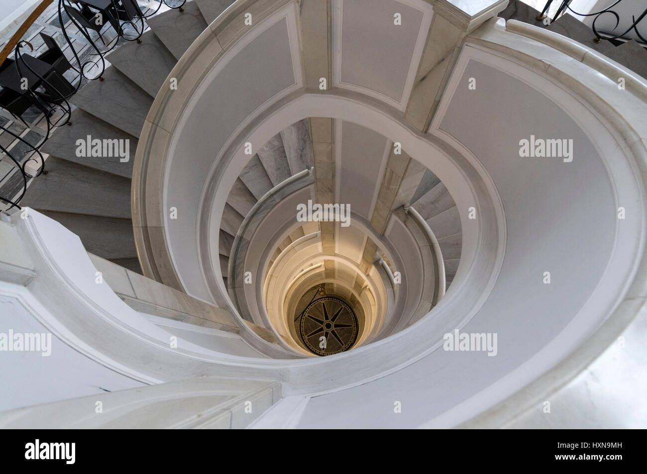 The marble spiral staircase in the Senate Debate Hall, second chamber of the Polish Parliament in Warsaw, Poland. Stock Photo