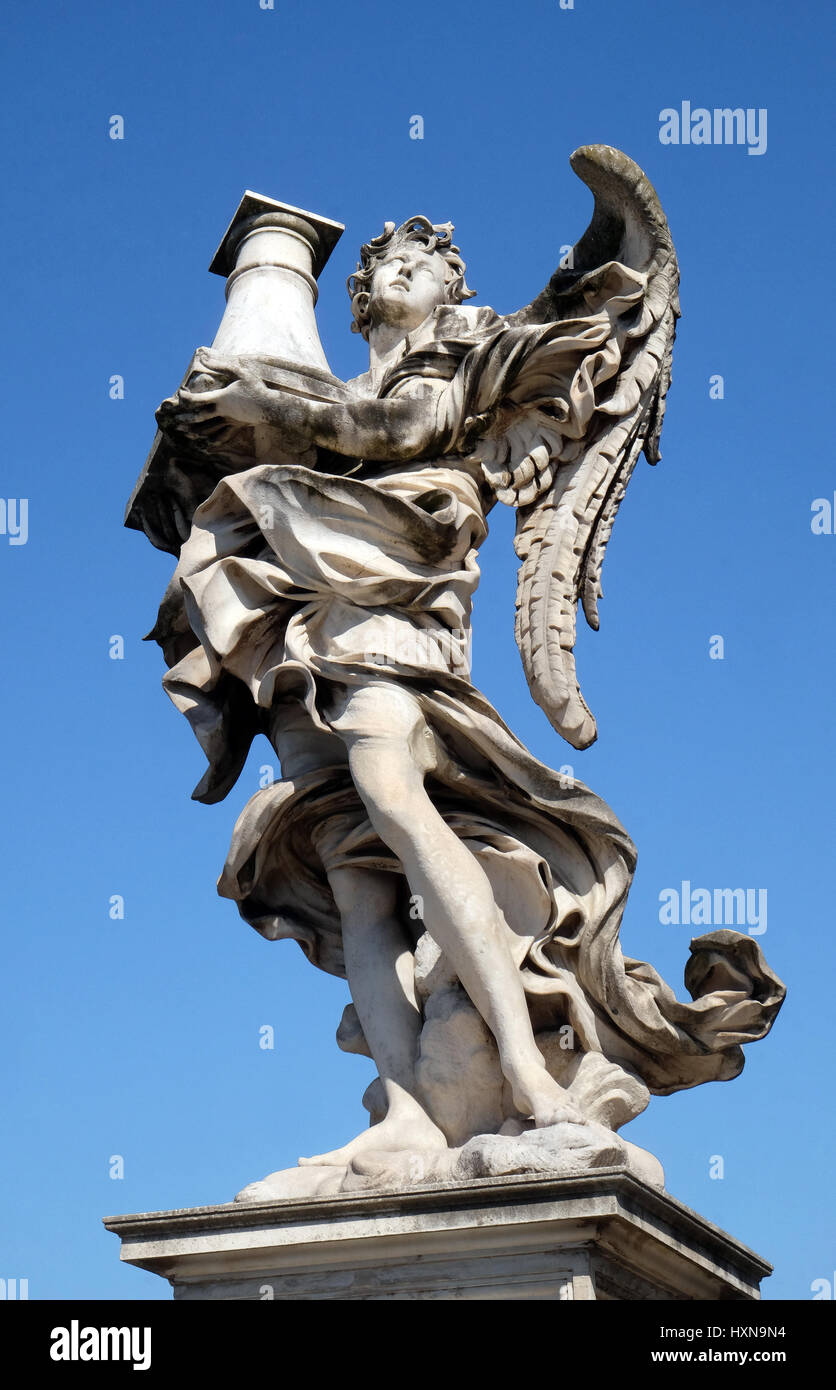 Statue of Angel with the Column by Antonio Raggi, Ponte Sant Angelo in Rome, Italy Stock Photo