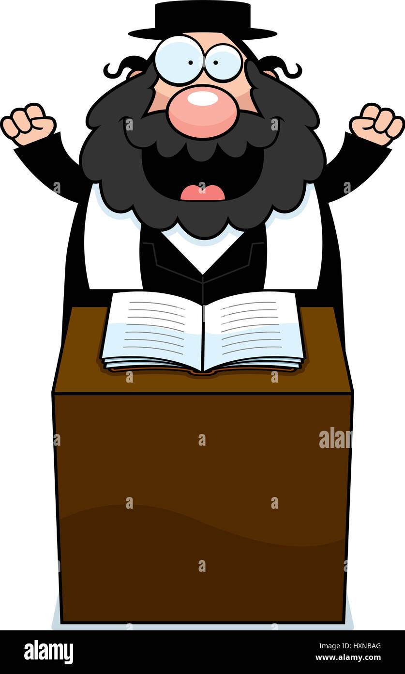 A cartoon illustration of a rabbi giving a sermon. Stock Vector