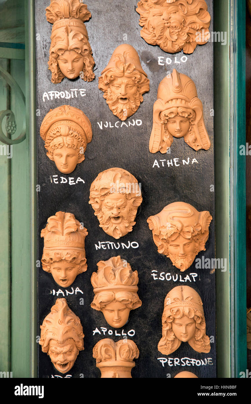 Souvenir replicas of Roman and Greek Gods and Goddesses for sale in Taormina on the island of Sicily Stock Photo