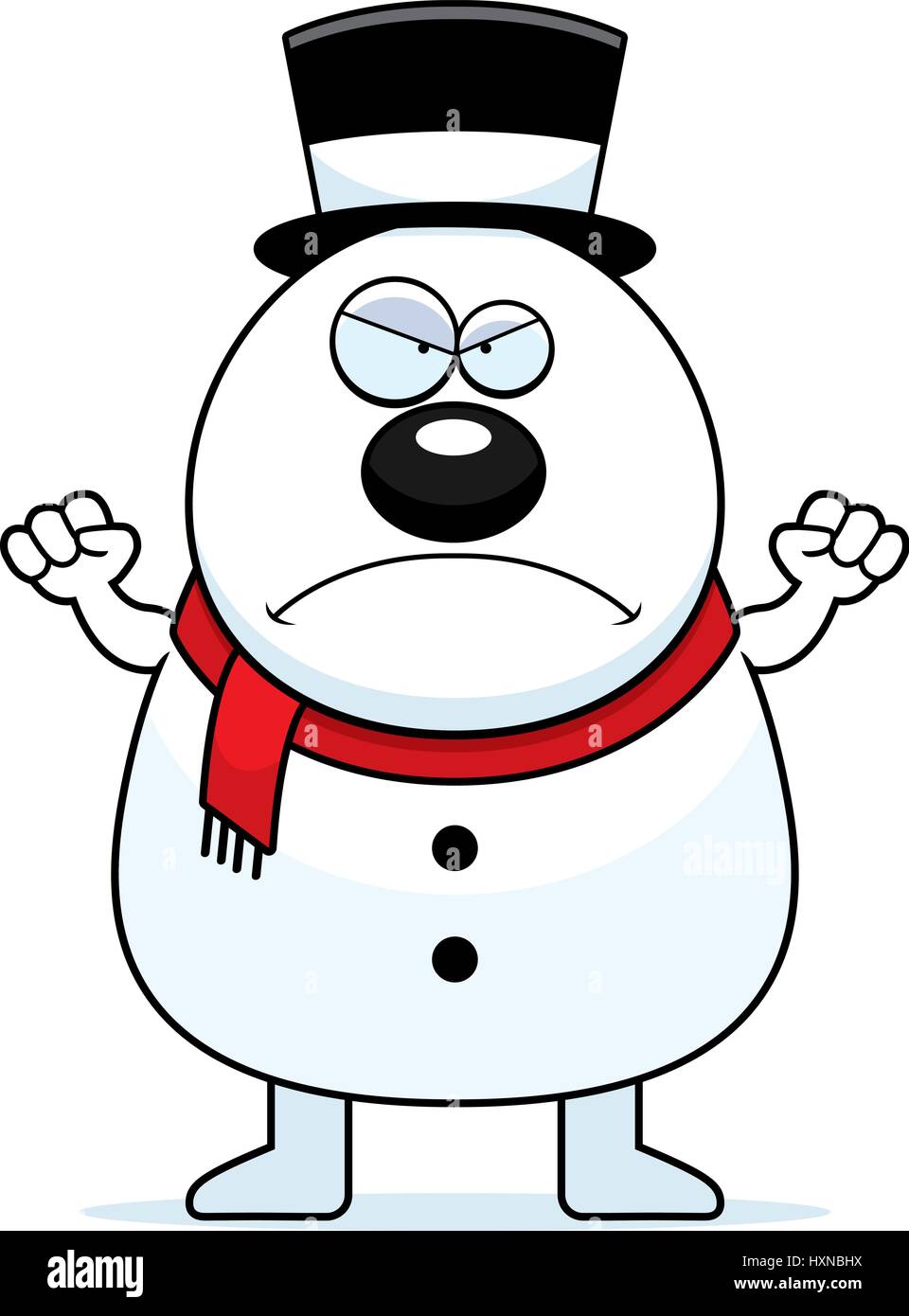 A cartoon illustration of a snowman looking angry. Stock Vector