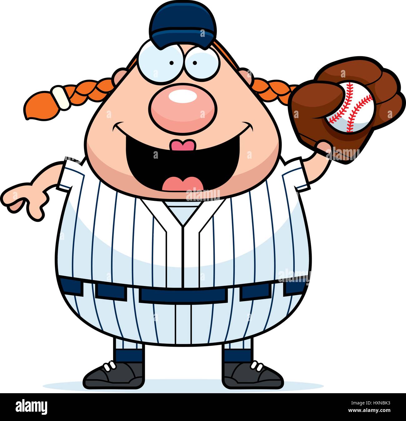 A cartoon illustration of a softball player catching a ball Stock