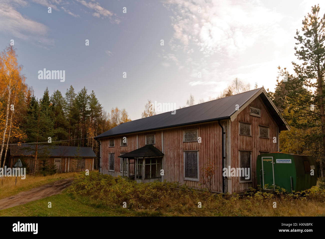 An old rotten house on Klubbviken island, in Luleå archipelago, northern Sweden Stock Photo