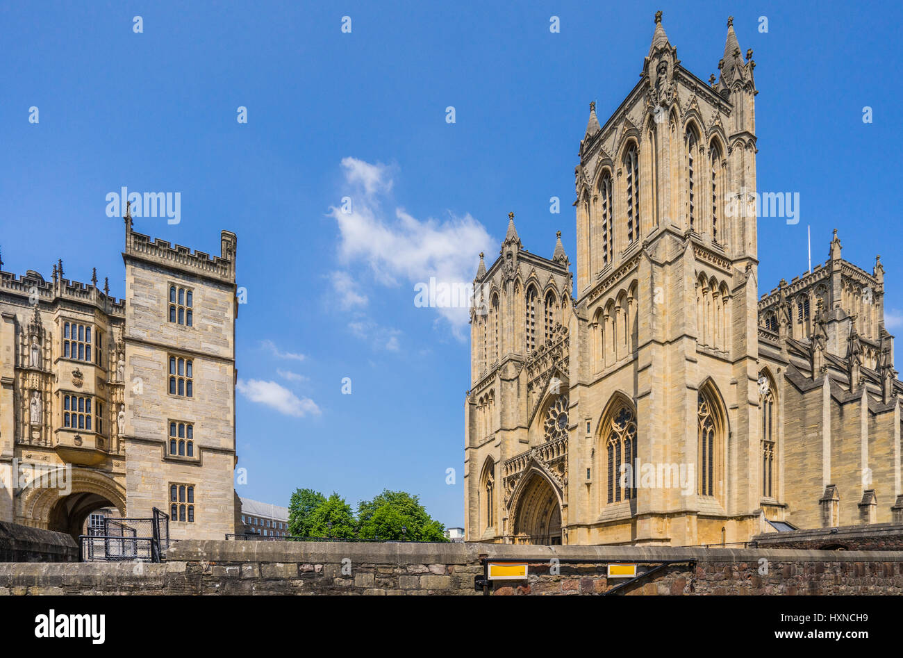 United Kingdom, South West England, Bristol, view of Bristol Cathedral and the Great Gatehouse Stock Photo