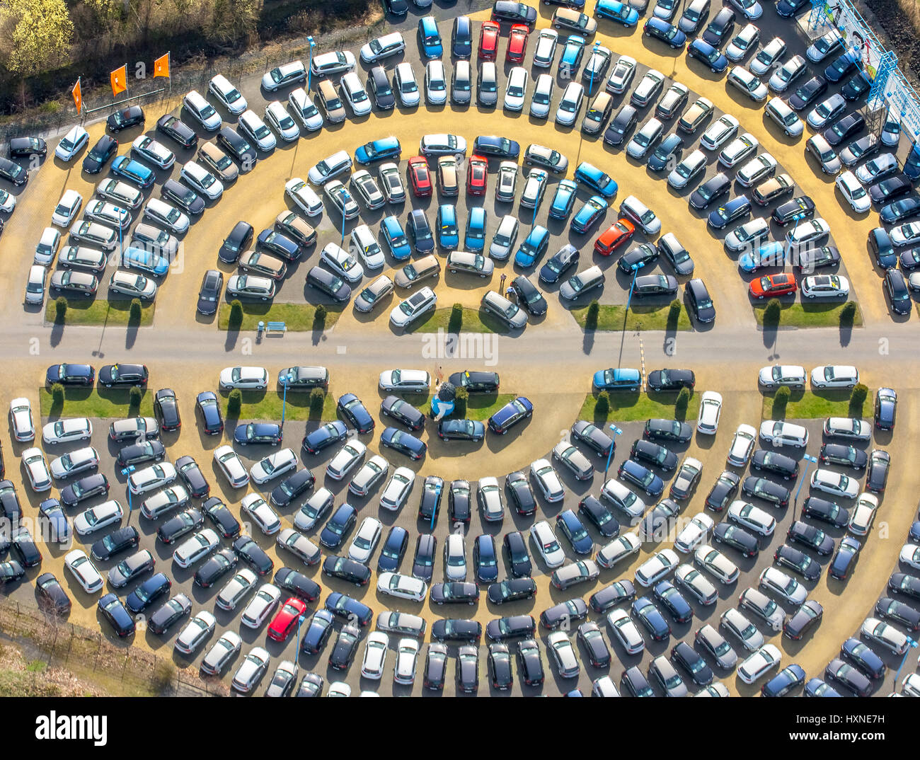 round parking areas of Autohaus Potthoff Hamm, Potti, used car dealers, Internet autohandel, car circle, circular, Hamm, Ruhr area, North Rhine-Westph Stock Photo