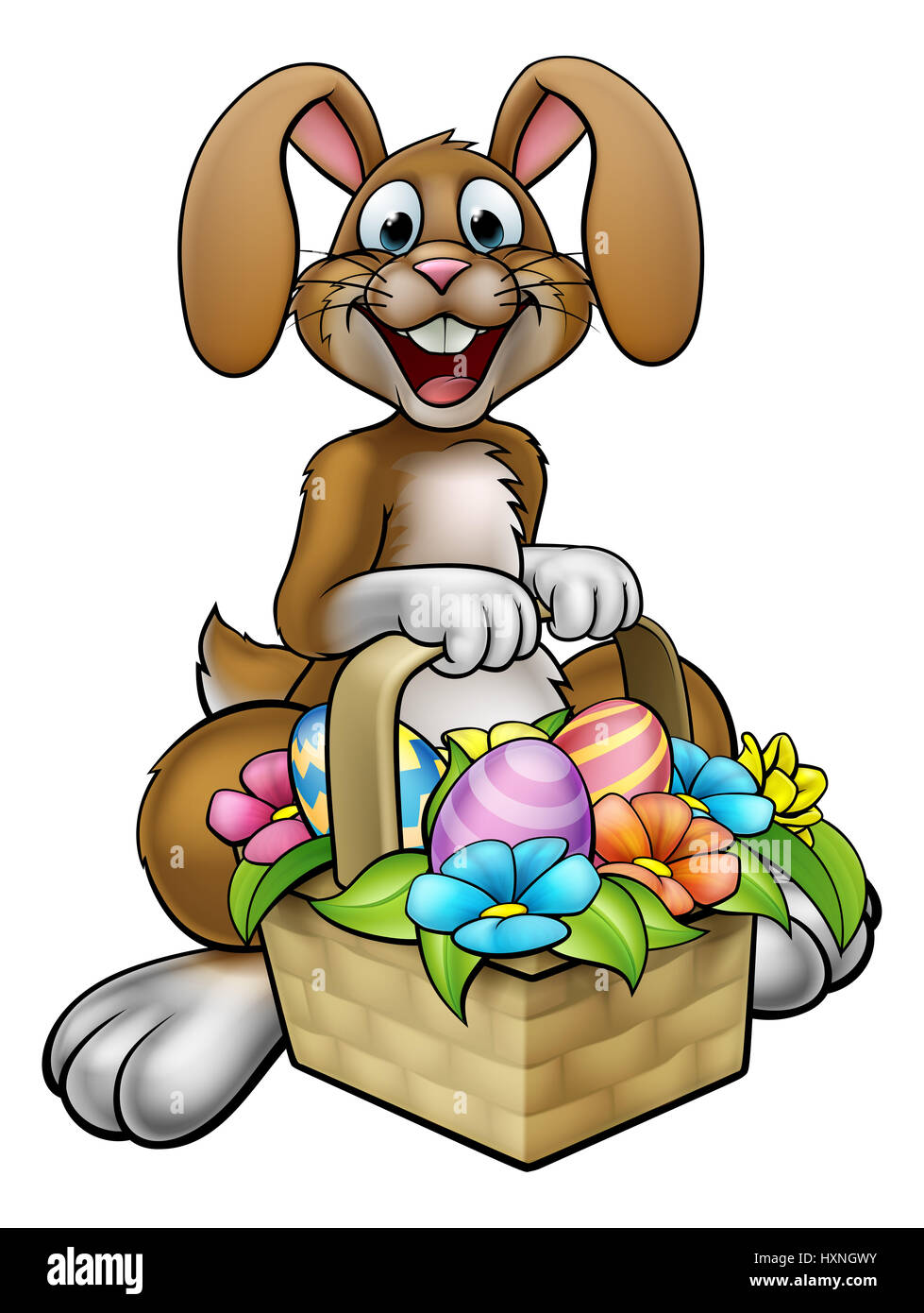 Cartoon Easter Bunny On An Easter Egg Hunt With A Basket Or Hamper Stock Photo Alamy