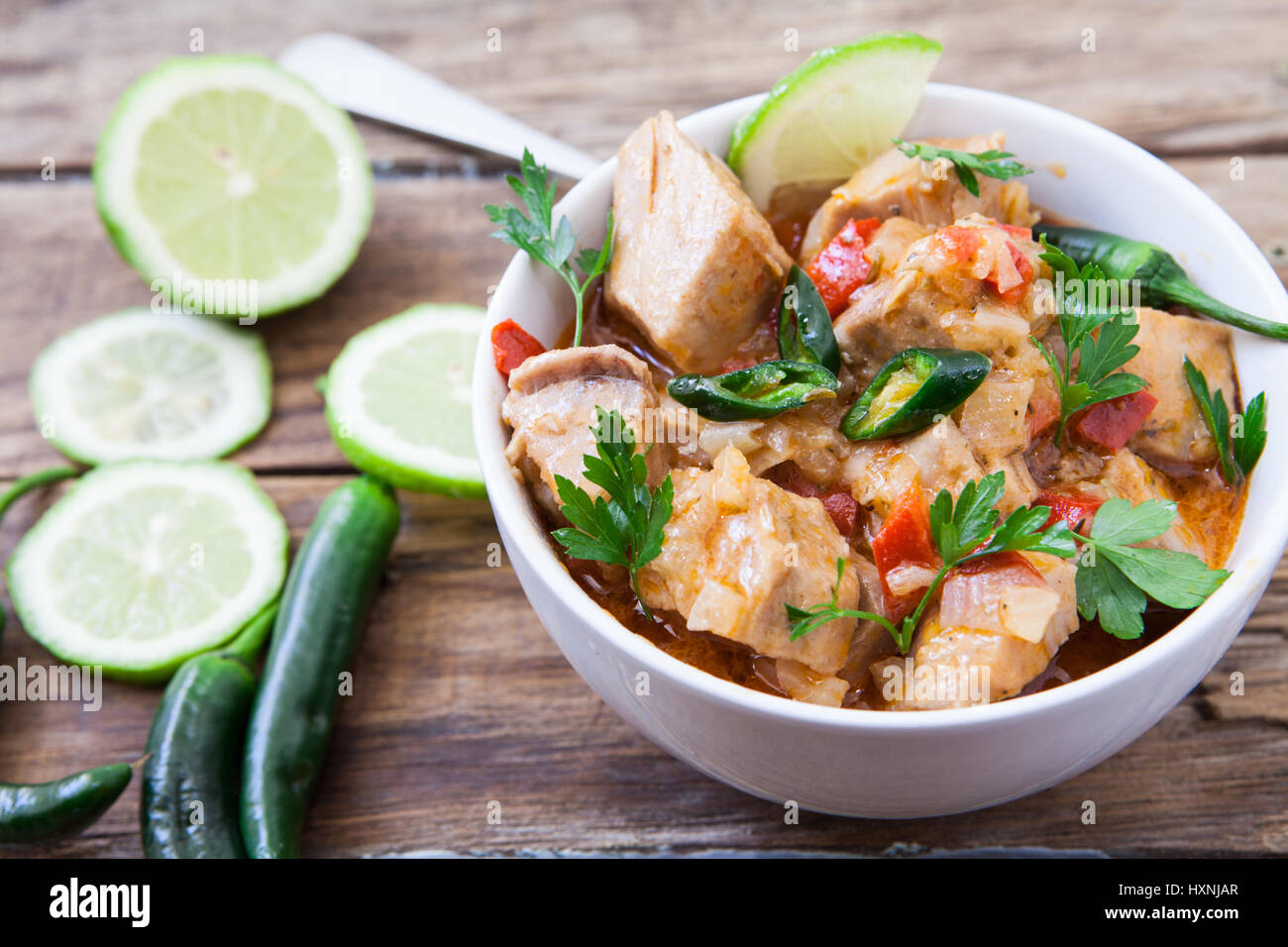 Red Thai tuna curry with green chili pepper Stock Photo Alamy